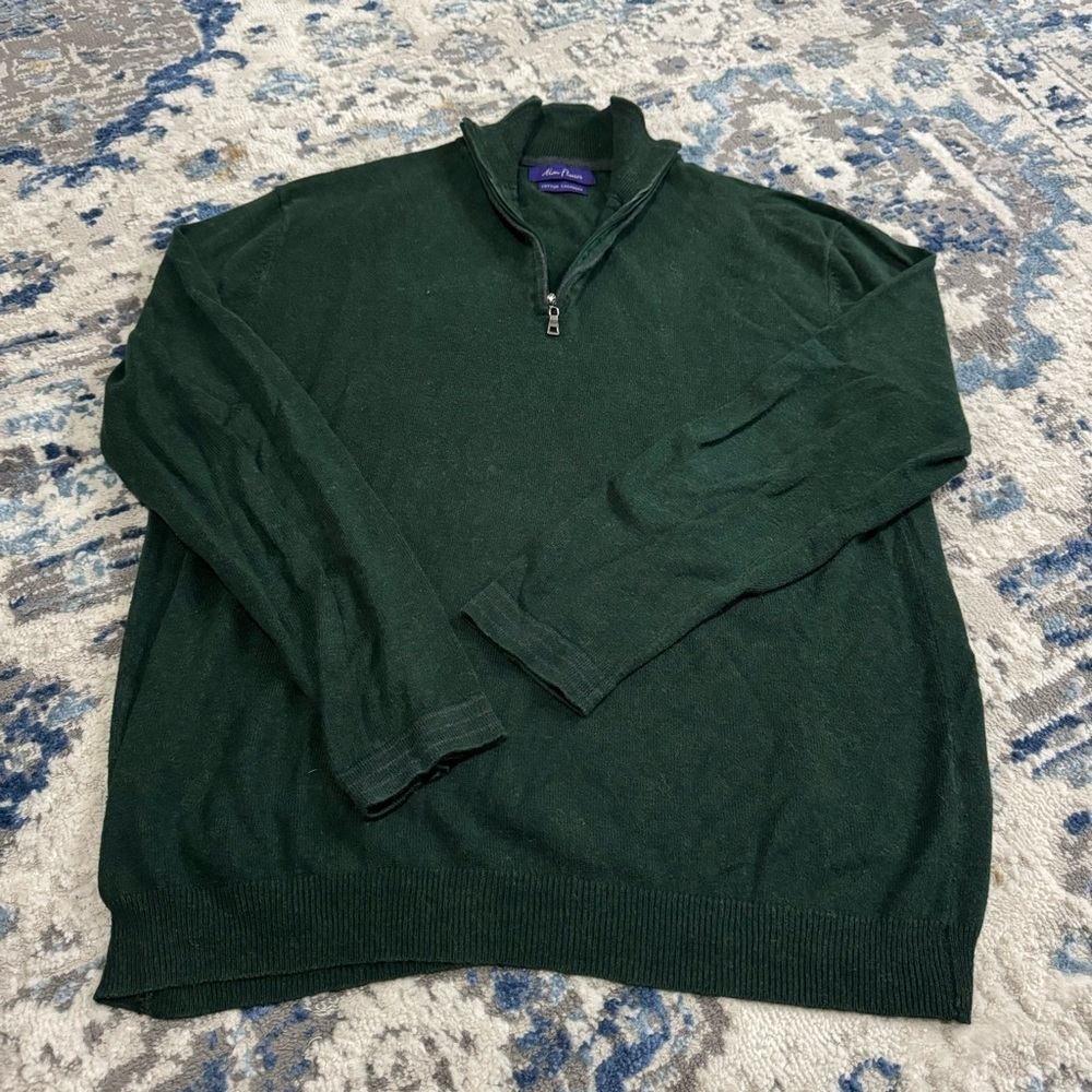Alan Flusser Cotton Cashmere dark green sweater v neck